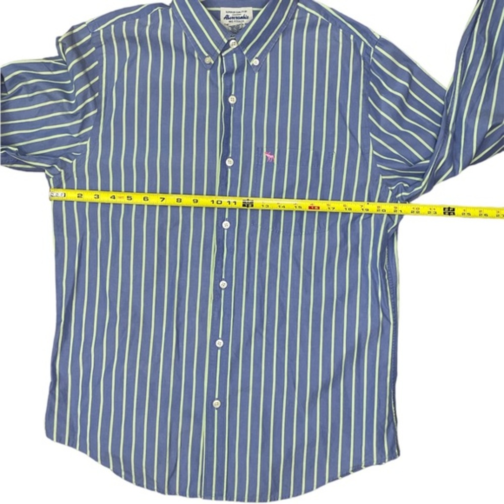 Abercrombie & Fitch Blue &‎ Green Striped Button Down Shirt Muscle Men's Size XL - Picture 2 of 5